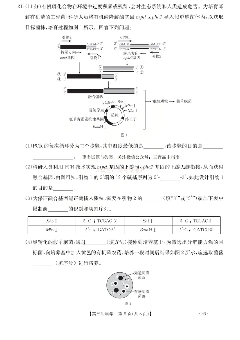 生物试题_2026届山西运城市高考考前模拟测试（运城一模）_06生物2026届山西运城市高考考前模拟测试（运城一模）