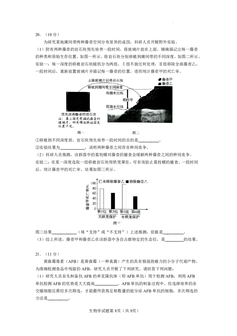 玉溪一中2025一2026学年下学期高三适应性测试（一）生物_副本_2026届云南省玉溪市第一中学2025&mdash;2026学年下学期高三适应性测试（一）