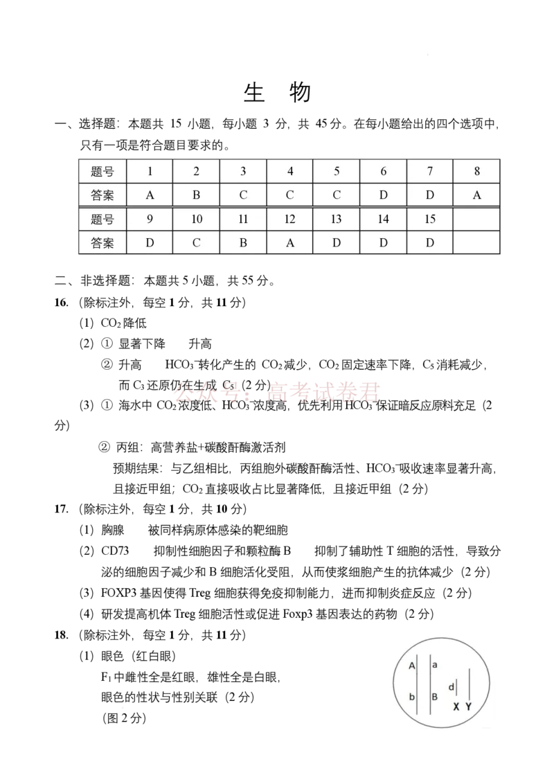 高三生物四校联考答案（25-26第二学期）_2026届海南省四校高三下学期3月联考_06生物_海南省四校高三下学期3月联考