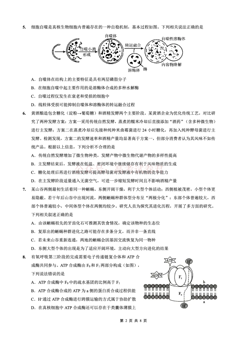 重庆一中高2026届高三3月（末）月考生物_副本_2026届重庆一中高三3月（末）月考_06生物_重庆一中高三3月（末）月考