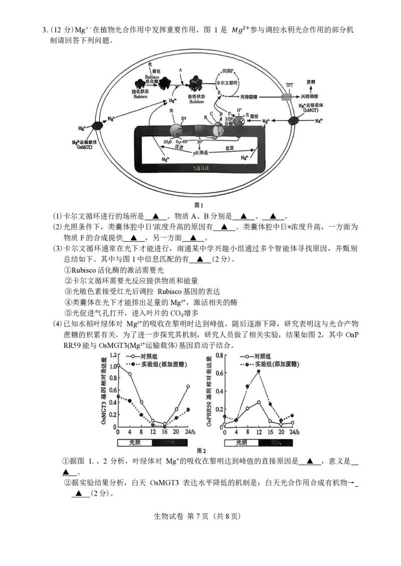 江苏省南通等七市2026届高三第二次调研测试生物（含答案）_副本(1)_2026届江苏省苏北七市高三第二次调研测试全科_06生物_江苏省苏北七市高三第二次调研测试