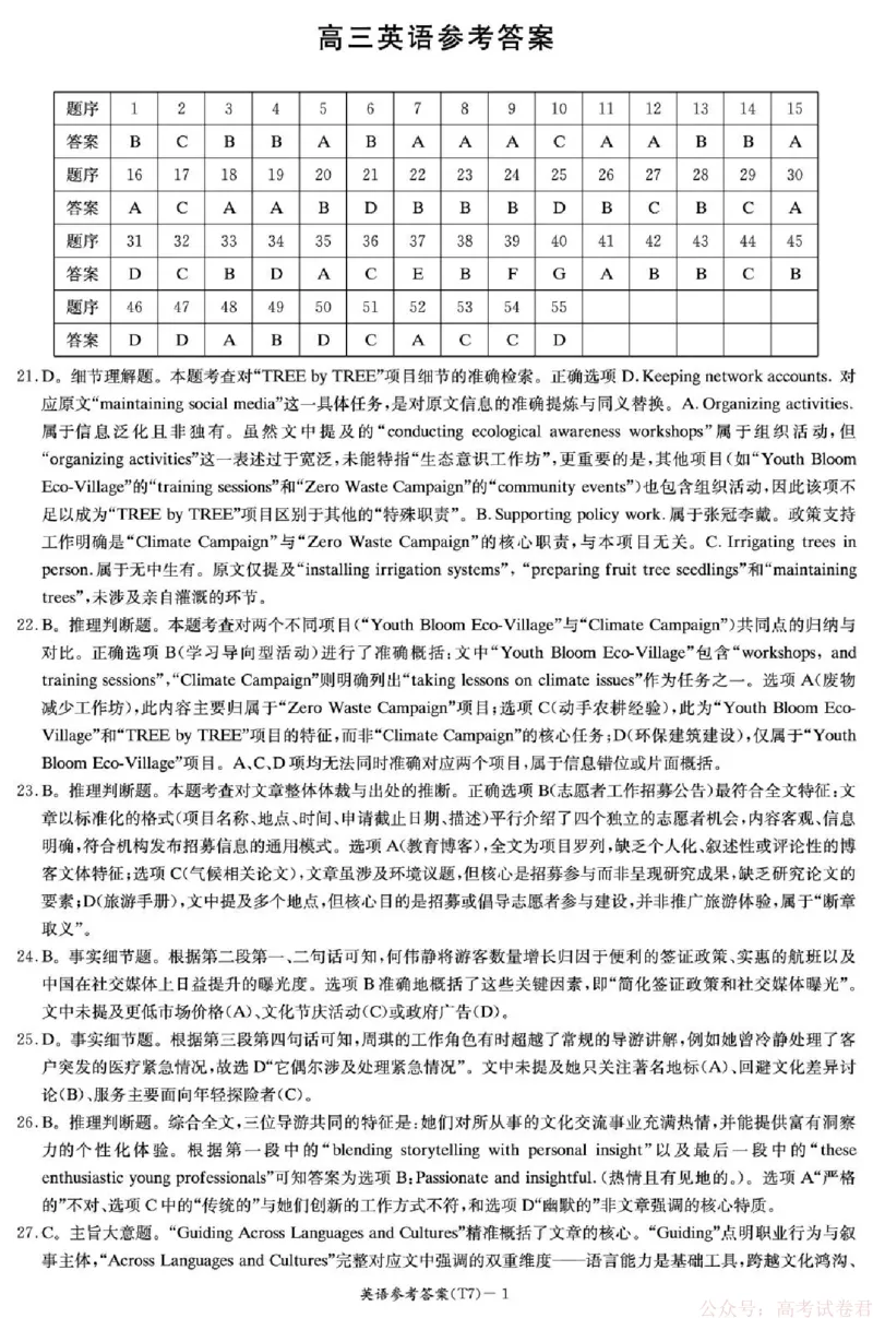 湖南师大附中2026届高三月考试卷（七）英语答案_2026届湖南师大附中高三2月月考试卷（七）_湖南师大附中2026届高三2月月考试卷（七）英语