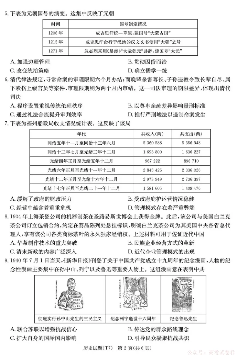湖南师大附中2026届高三月考试卷（七）历史_2026届湖南师大附中高三2月月考试卷（七）_湖南师大附中2026届高三2月月考试卷（七）历史