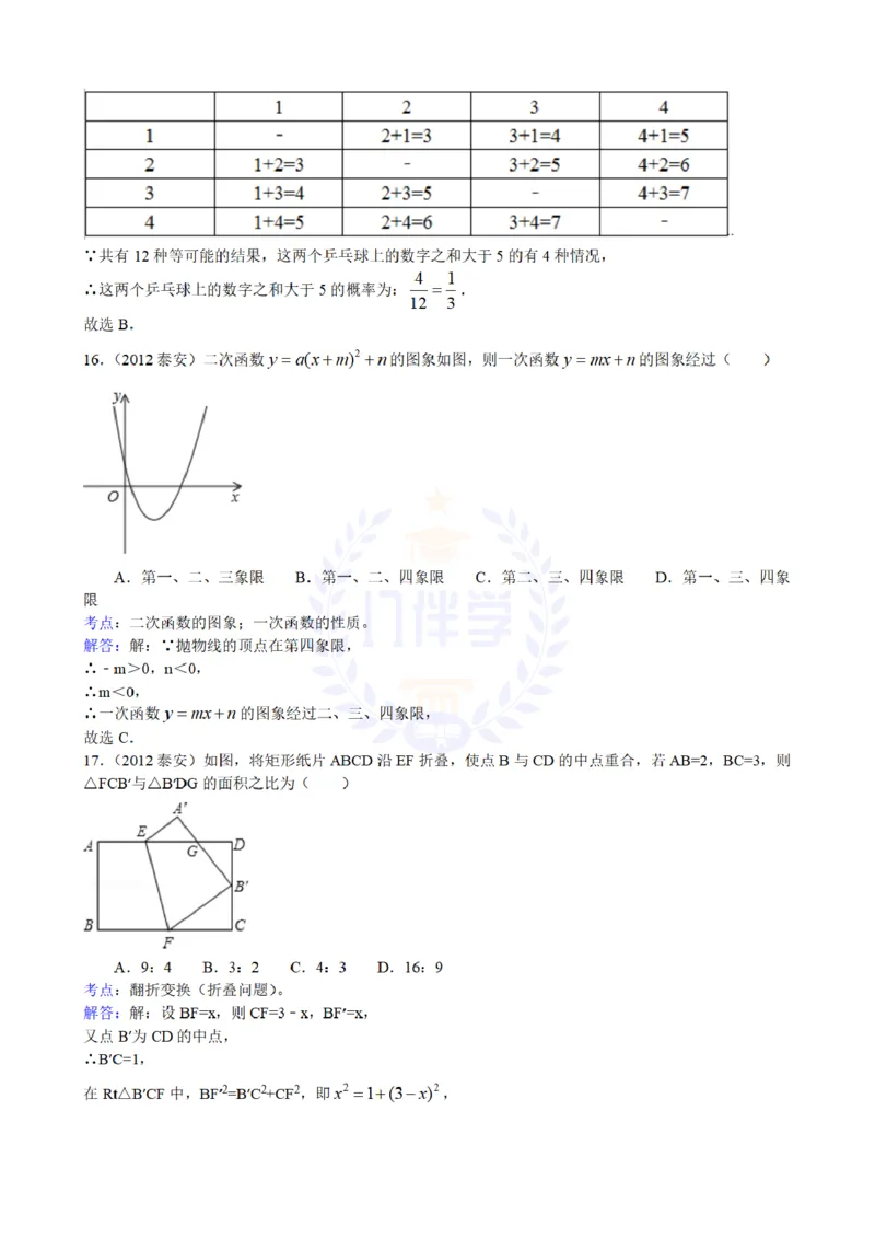 2012年山东省泰安市中考数学试题（含答案）_12.2026年4月全国各地高考模拟卷_2026版初中金考卷&bull;45套中考试卷汇编系列合集_全国版中考真题(1)_各省市《历年中考真题》2013-2024(10)_山东