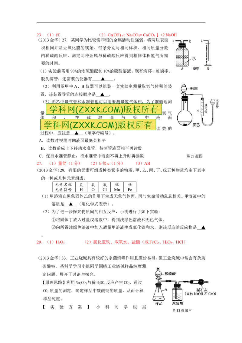 2013浙江金华化学试卷+答案(word整理版)_12.2026年4月全国各地高考模拟卷_2026版初中金考卷&bull;45套中考试卷汇编系列合集_全国版中考真题(1)_各省市《历年中考真题》2013-2024(10)