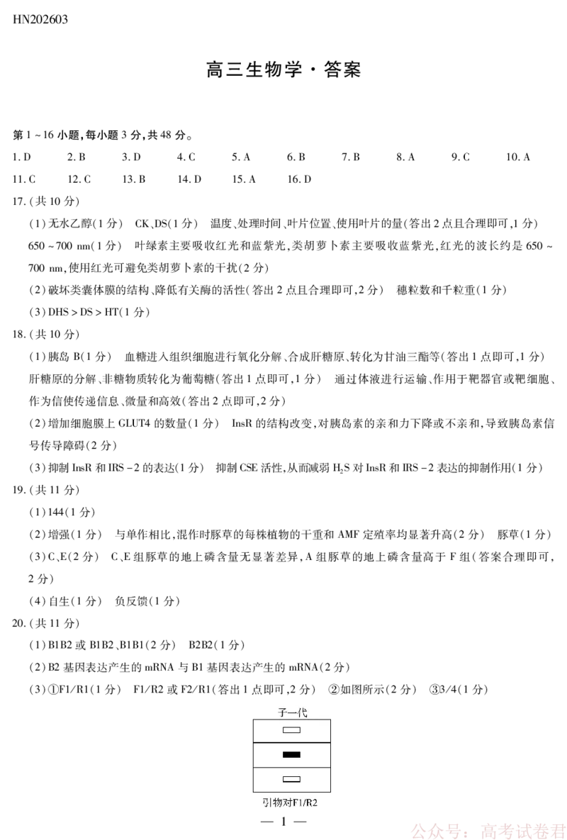 生物学高三素质评价简易答案_2026届河南天一大联考高三开学素质评价_天一大联考河南高三开学考素质评价生物