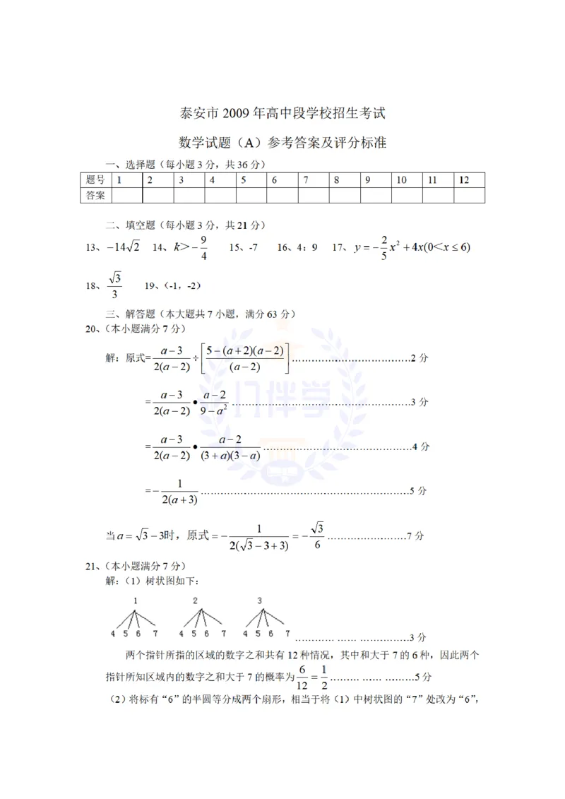 2009年山东省泰安市中考数学试卷及答案_12.2026年4月全国各地高考模拟卷_2026版初中金考卷&bull;45套中考试卷汇编系列合集_全国版中考真题(1)_各省市《历年中考真题》2013-2024(10)_山东