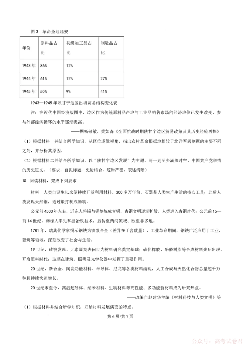 精品解析：重庆市育才中学校2025-2026学年高三下学期开学考试历史试题（原卷版）_2026届重庆市育才中学高三下学期2月开学考试_重庆市育才中学校2026届高三下学期2月开学考试历史
