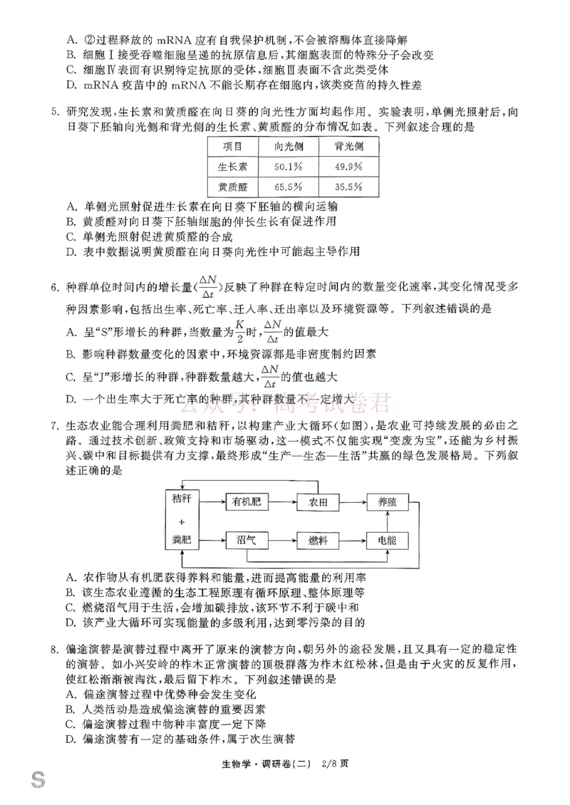 衡水金卷2026年普通高等学校招生全国统一考试模拟调研卷（二）生物_2026届衡水金卷高三模拟调研卷（二）_05生物_衡水金卷高三模拟调研卷（二）