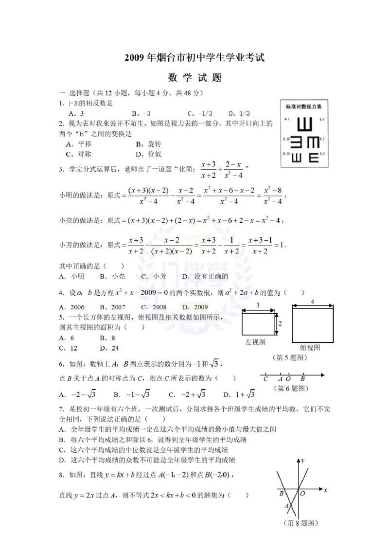 2009年山东省烟台市中考数学试卷及答案_12.2026年4月全国各地高考模拟卷_2026版初中金考卷&bull;45套中考试卷汇编系列合集_全国版中考真题(1)_各省市《历年中考真题》2013-2024(10)_山东