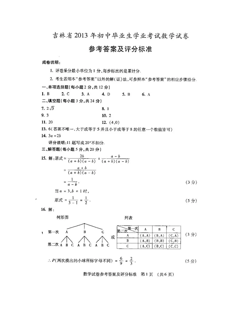 2013吉林数学试卷+答案(word整理版)_12.2026年4月全国各地高考模拟卷_2026版初中金考卷&bull;45套中考试卷汇编系列合集_全国版中考真题(1)_各省市《历年中考真题》2013-2024(10)_13吉林地区试题