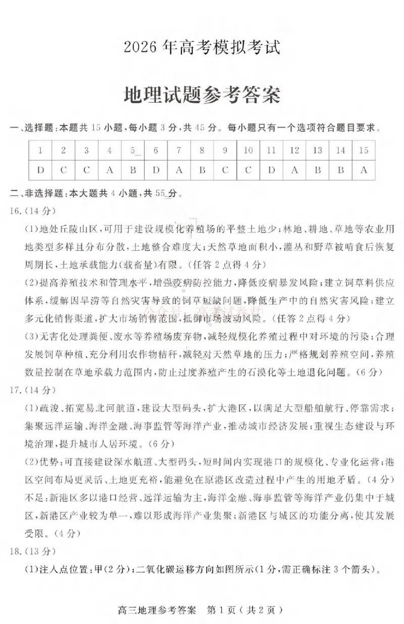 济宁市2026届高三年级一模考试地理答案_2026届山东省济宁市高三年级一模考试_地理&middot;2026届山东省济宁市高三年级一模考试