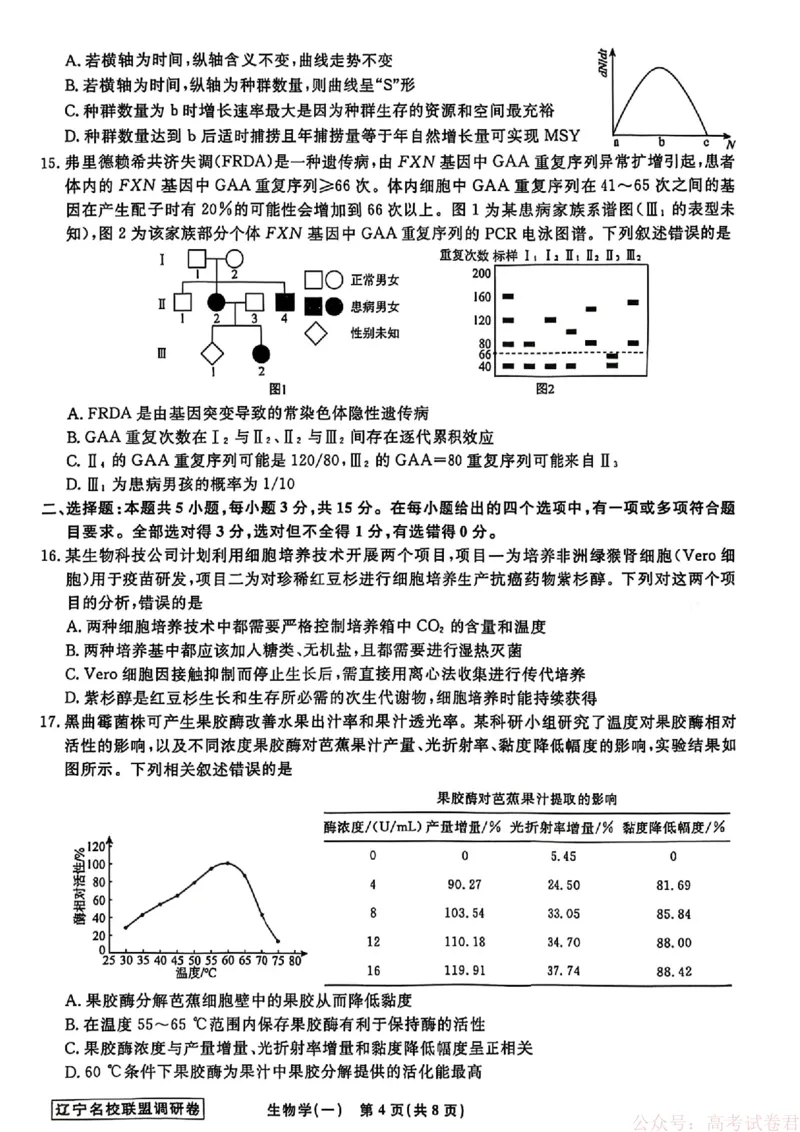 生物试卷及答案_2026年辽宁省名校联盟高考模拟调研卷试题
