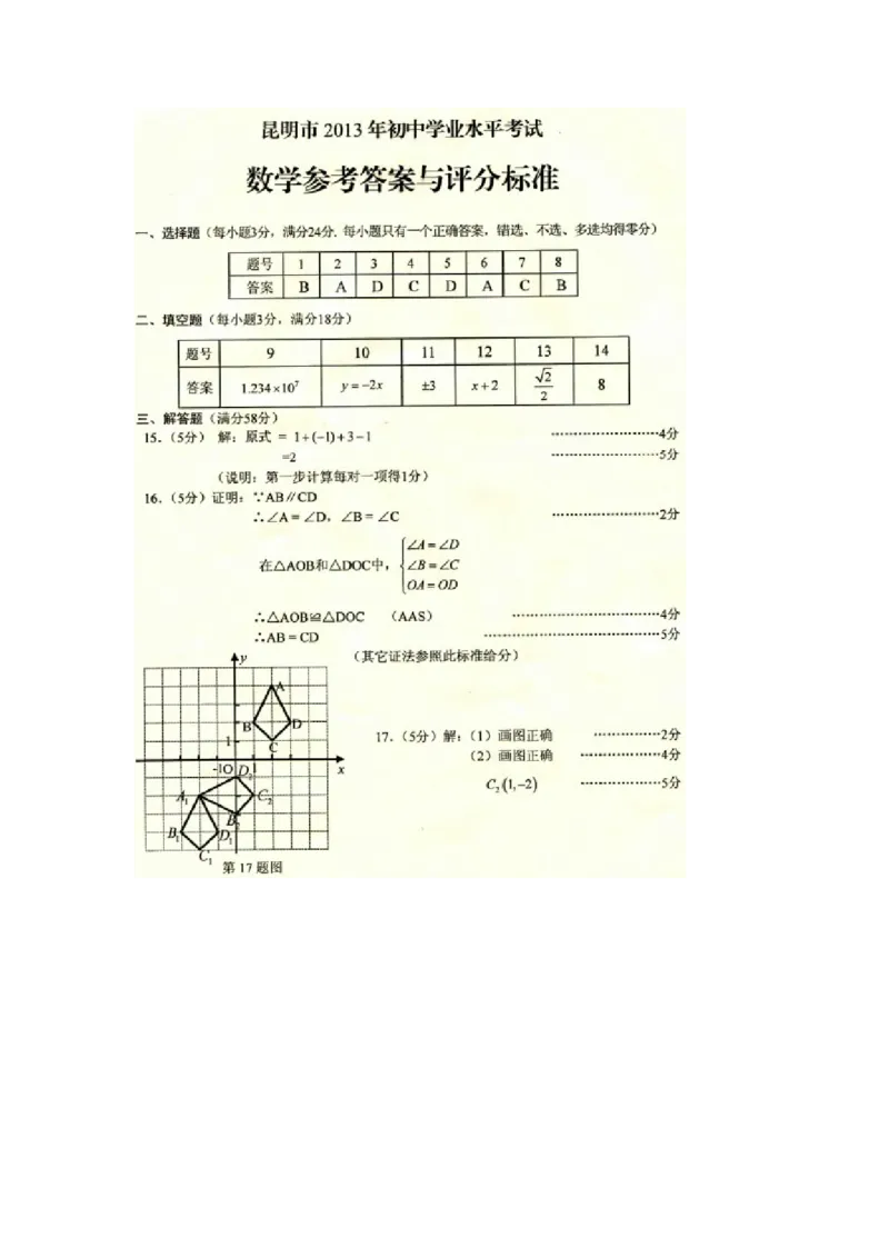 2013昆明数学试卷+答案(word整理版)_12.2026年4月全国各地高考模拟卷_2026版初中金考卷&bull;45套中考试卷汇编系列合集_全国版中考真题(1)_各省市《历年中考真题》2013-2024(10)_14云南省卷