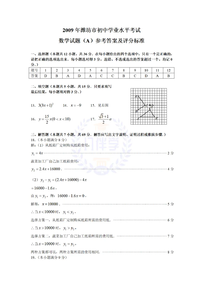 2009年山东省潍坊市中考数学试题及答案_12.2026年4月全国各地高考模拟卷_2026版初中金考卷&bull;45套中考试卷汇编系列合集_全国版中考真题(1)_各省市《历年中考真题》2013-2024(10)_山东