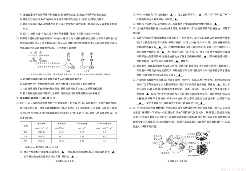 生物试卷-四川省大数据联盟2026届高三3月开学联考_2026届四川省大数据联盟高三3月开学联考