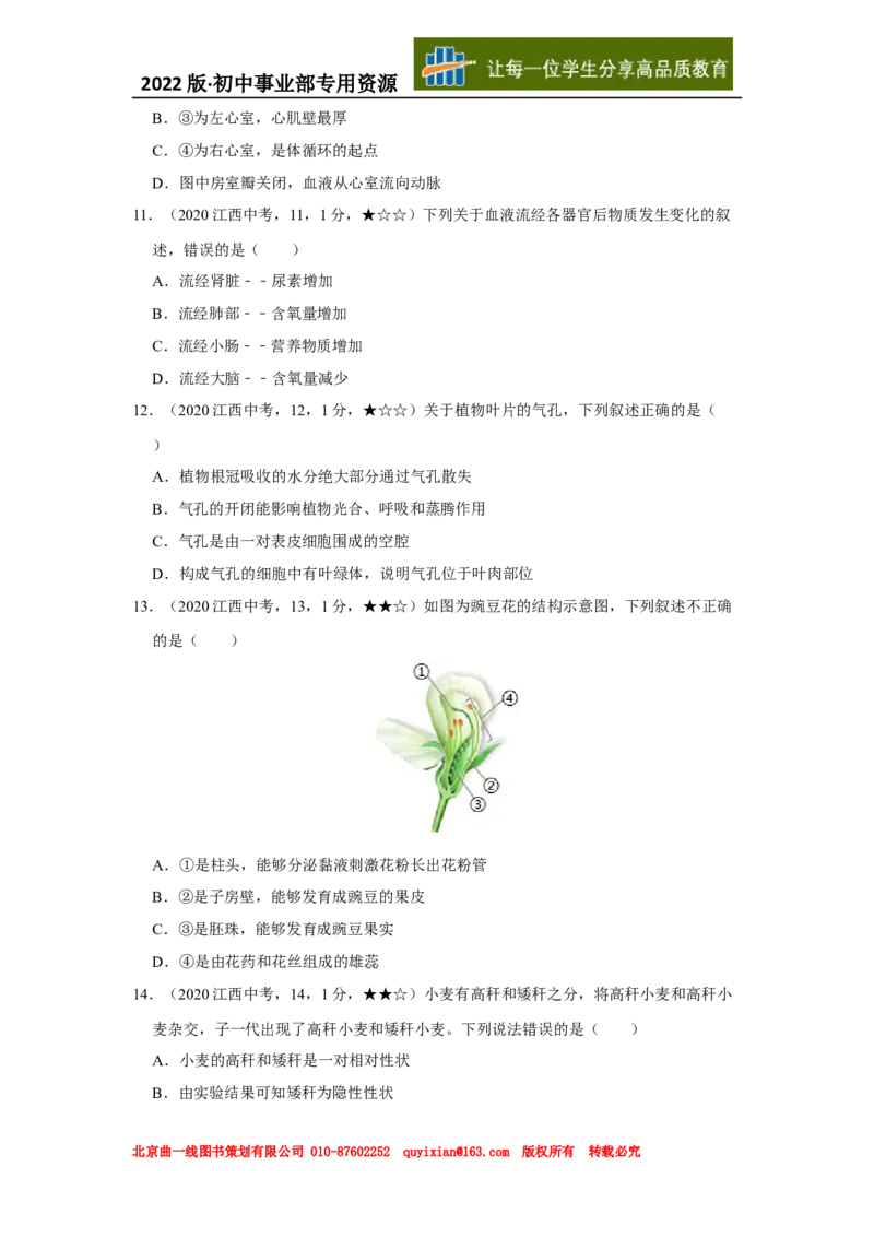 14生物&mdash;&mdash;江西省word版，含答案全解全析_12.2026年4月全国各地高考模拟卷_2026版初中金考卷&bull;45套中考试卷汇编系列合集_全国版中考真题(1)_各省市《历年中考真题》2013-2024(10)