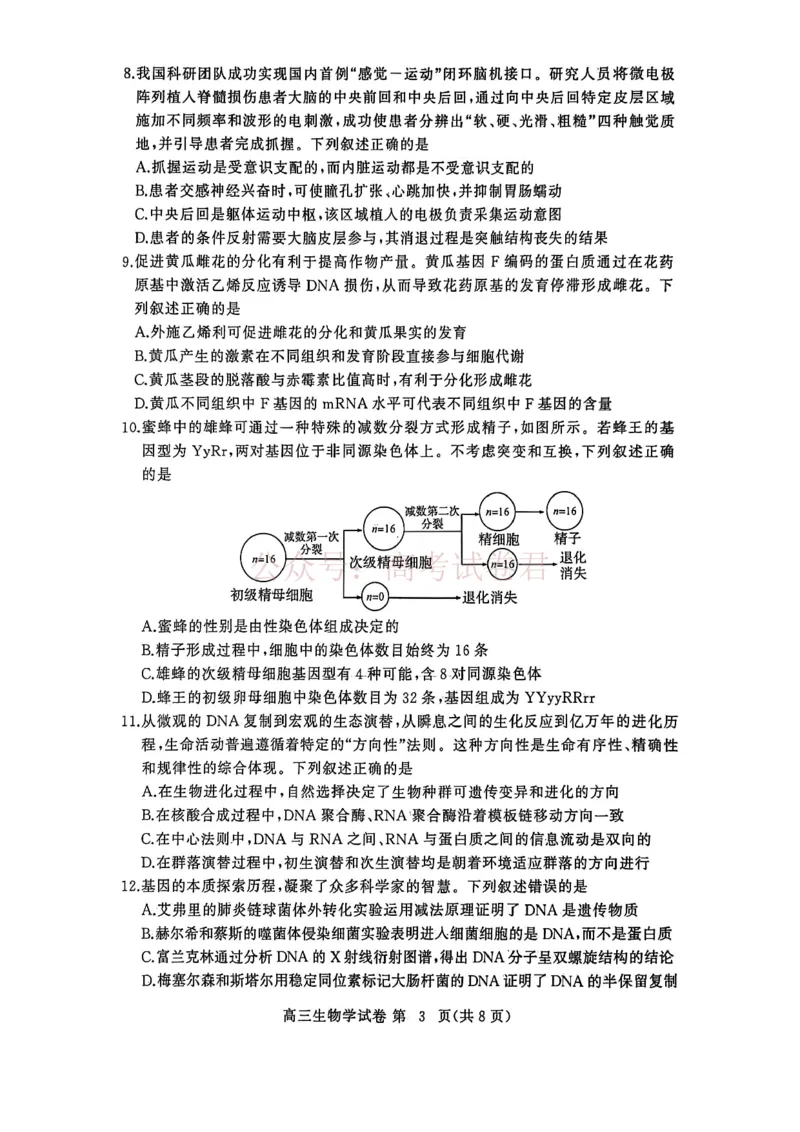 湖北黄冈2026届高三下学期3月模考（二模）生物_2026届湖北省黄冈市高三下学期3月模考（二模）_06生物2026届湖北省黄冈市高三下学期3月模考（二模）
