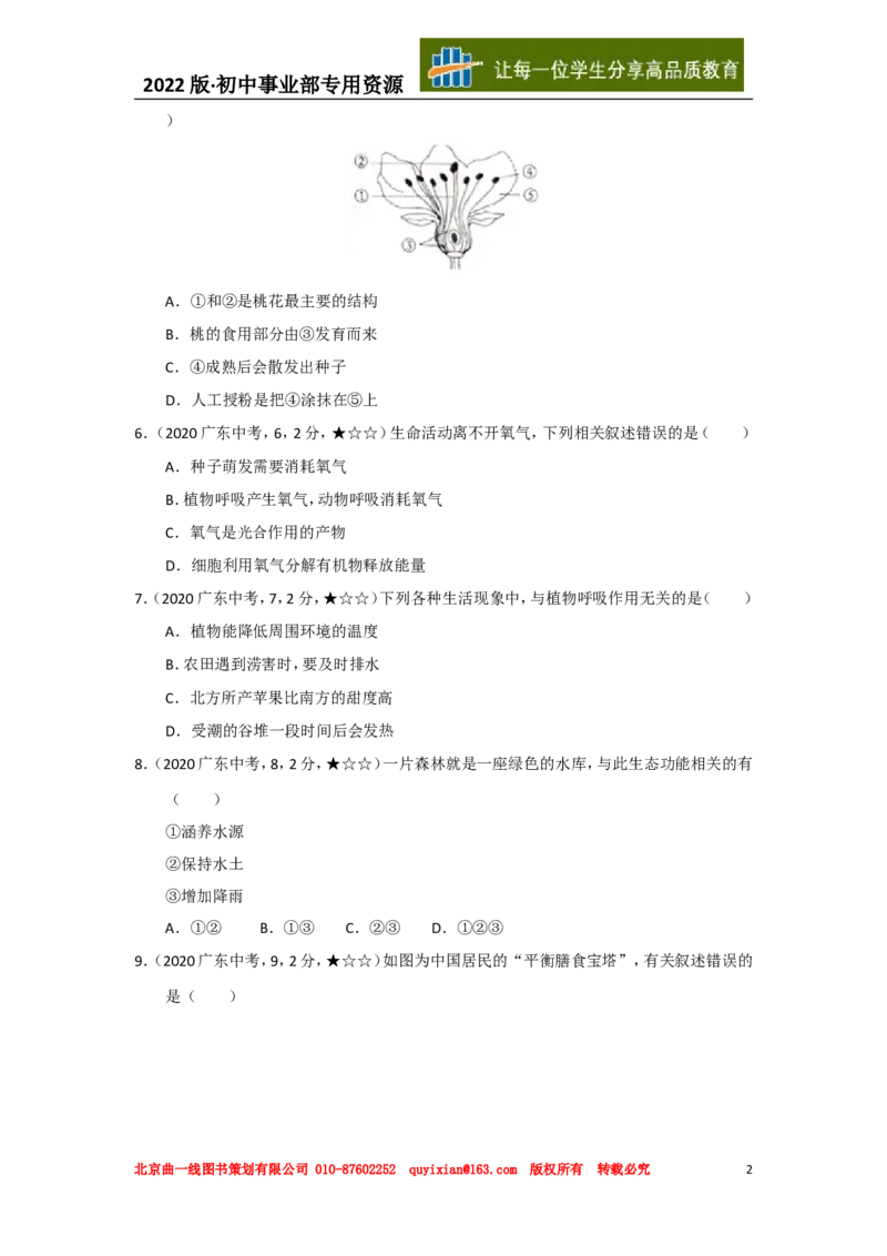 05生物&mdash;&mdash;广东省word版，含答案全解全析_2026版初中金考卷&bull;45套中考试卷汇编系列合集_全国版中考真题_各省市《历年中考真题》2013-2024(10)_历年中考真题（版本一，按科目划分）