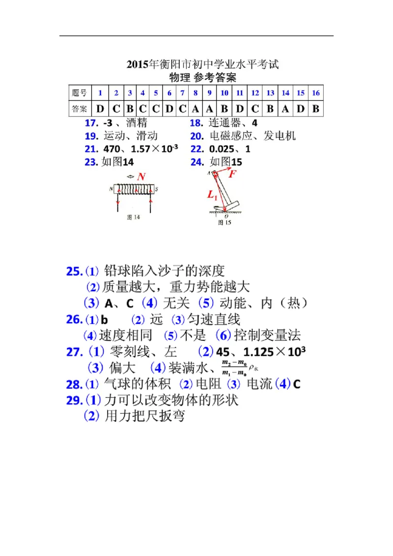 2015湖南衡阳物理试卷+答案(图片word版)_2026版初中金考卷&bull;45套中考试卷汇编系列合集_全国版中考真题(1)_各省市《历年中考真题》2013-2024(10)_历年中考真题（版本一，按科目划分）