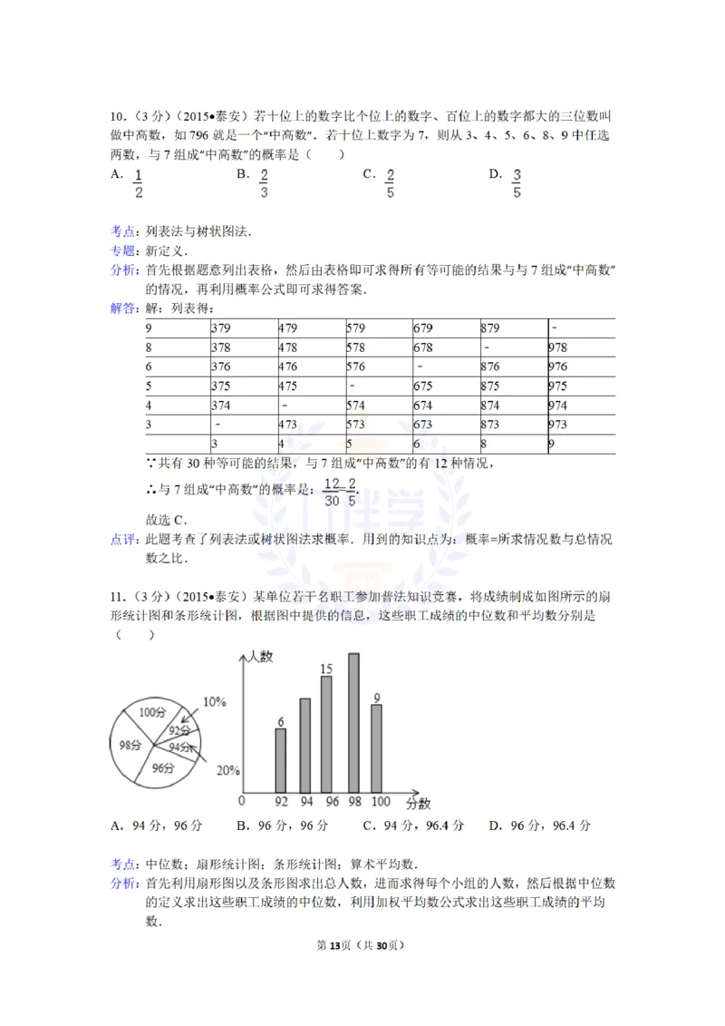 2015年山东省泰安市中考数学试卷及答案解析_2026版初中金考卷&bull;45套中考试卷汇编系列合集_全国版中考真题(1)_各省市《历年中考真题》2013-2024(10)_历年中考真题（版本二，按省份划分）