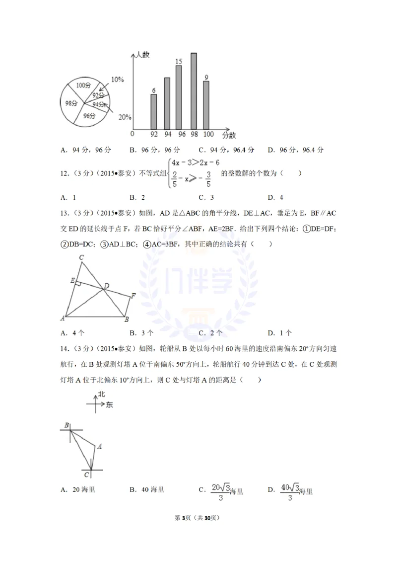 2015年山东省泰安市中考数学试卷及答案解析_2026版初中金考卷&bull;45套中考试卷汇编系列合集_全国版中考真题(1)_各省市《历年中考真题》2013-2024(10)_历年中考真题（版本二，按省份划分）