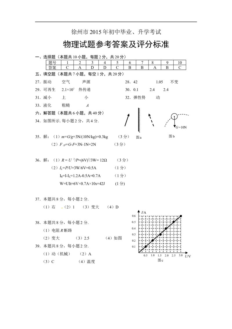 2015年江苏徐州物理试卷+答案(word整理版)_2026版初中金考卷&bull;45套中考试卷汇编系列合集_全国版中考真题(1)_各省市《历年中考真题》2013-2024(10)_历年中考真题（版本一，按科目划分）