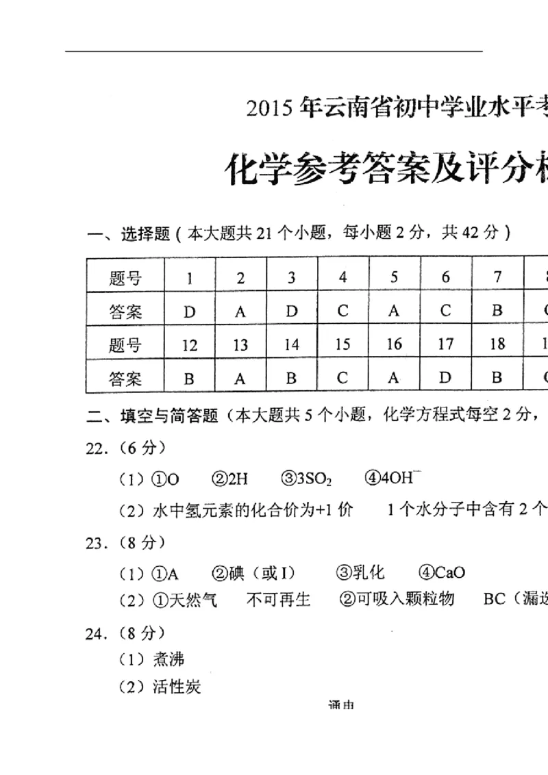 2015云南省化学试卷+答案(图片+word整理版)_12.2026年4月全国各地高考模拟卷_2026版初中金考卷&bull;45套中考试卷汇编系列合集_全国版中考真题(1)_各省市《历年中考真题》2013-2024(10)