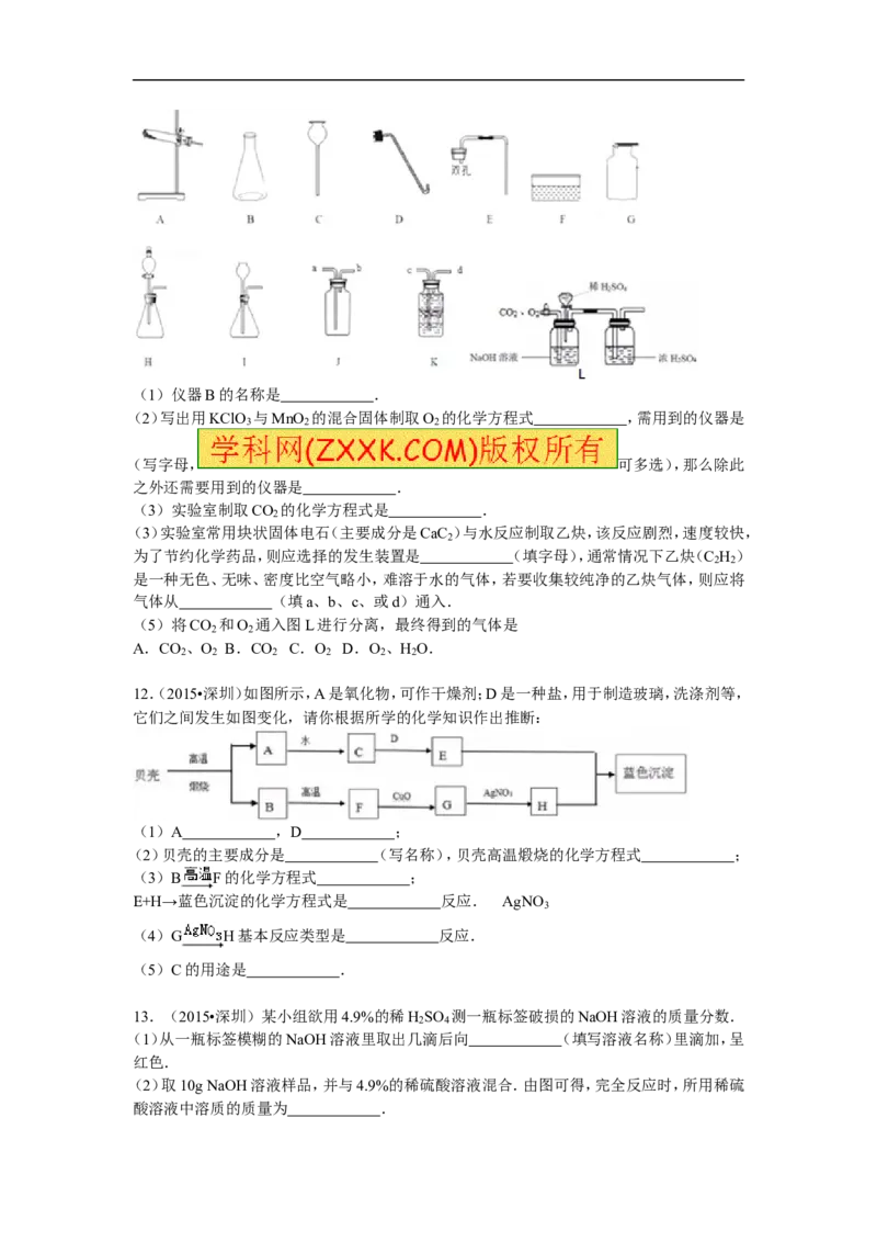 2015深圳化学试卷+答案+解析(word整理版)_2026版初中金考卷&bull;45套中考试卷汇编系列合集_全国版中考真题(1)_各省市《历年中考真题》2013-2024(10)_历年中考真题（版本一，按科目划分）