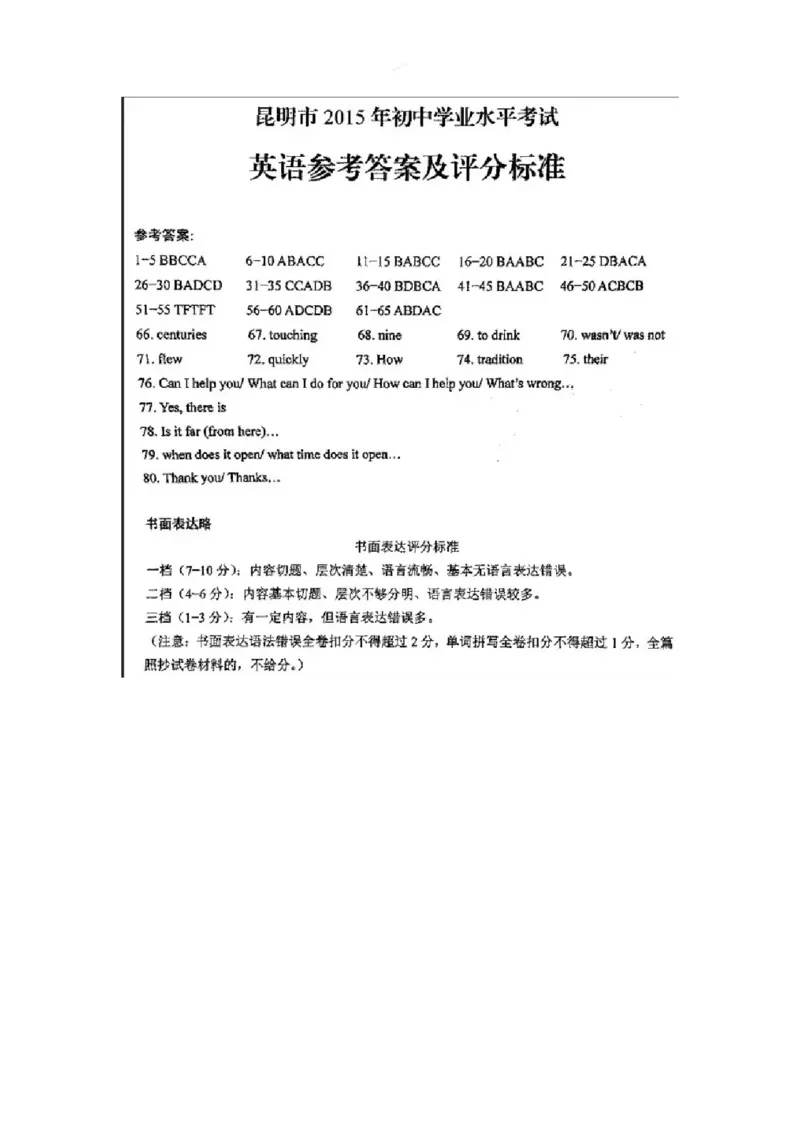 2015昆明英语试卷+答案(图片word版)_2026版初中金考卷&bull;45套中考试卷汇编系列合集_全国版中考真题(1)_各省市《历年中考真题》2013-2024(10)_历年中考真题（版本一，按科目划分）_18昆明卷