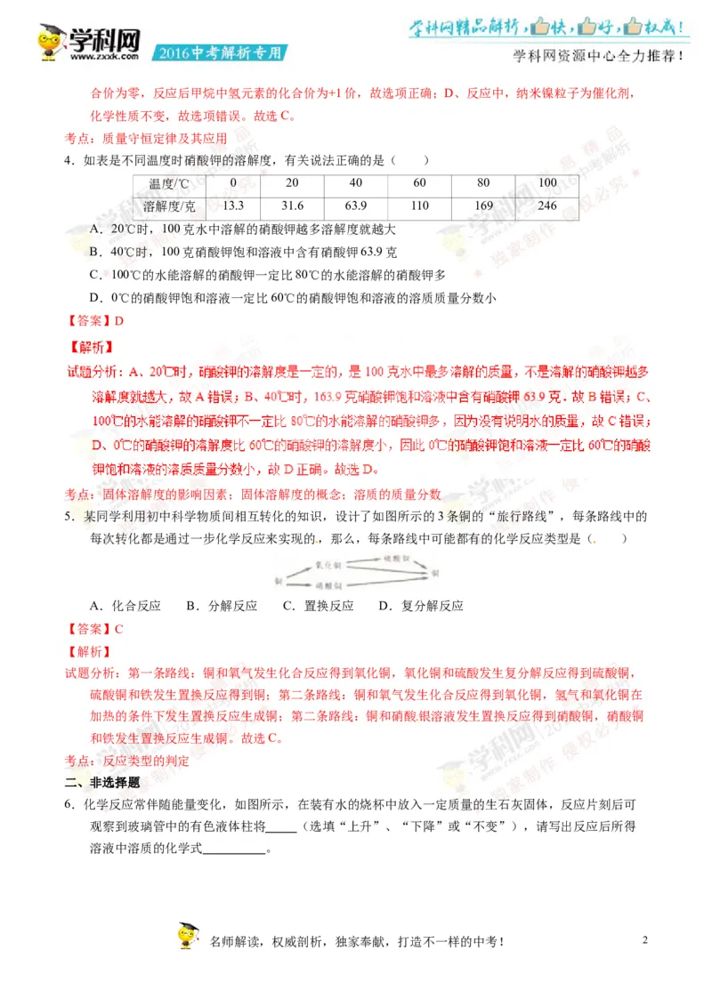 2016浙江舟山化学试卷+答案+解析(word整理版)_2026版初中金考卷&bull;45套中考试卷汇编系列合集_全国版中考真题(1)_各省市《历年中考真题》2013-2024(10)_历年中考真题（版本二，按省份划分）