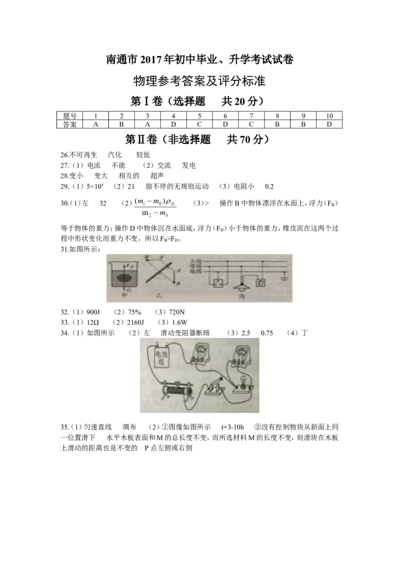 2017年江苏南通物理试卷+答案(word整理版)_2026版初中金考卷&bull;45套中考试卷汇编系列合集_全国版中考真题(1)_各省市《历年中考真题》2013-2024(10)_历年中考真题（版本二，按省份划分）