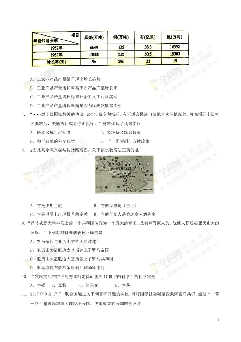 2017年江苏南京历史试卷+答案(word整理版)_2026版初中金考卷&bull;45套中考试卷汇编系列合集_全国版中考真题(1)_各省市《历年中考真题》2013-2024(10)_历年中考真题（版本一，按科目划分）