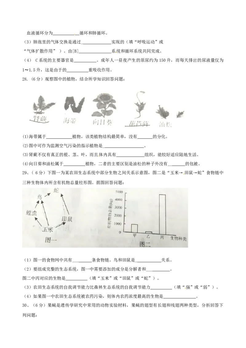 2017年辽宁省鞍山市中考生物试题（空白卷）_2026版初中金考卷&bull;45套中考试卷汇编系列合集_全国版中考真题(1)_辽宁各地中考_辽宁生物（24）_鞍山生物2017-22