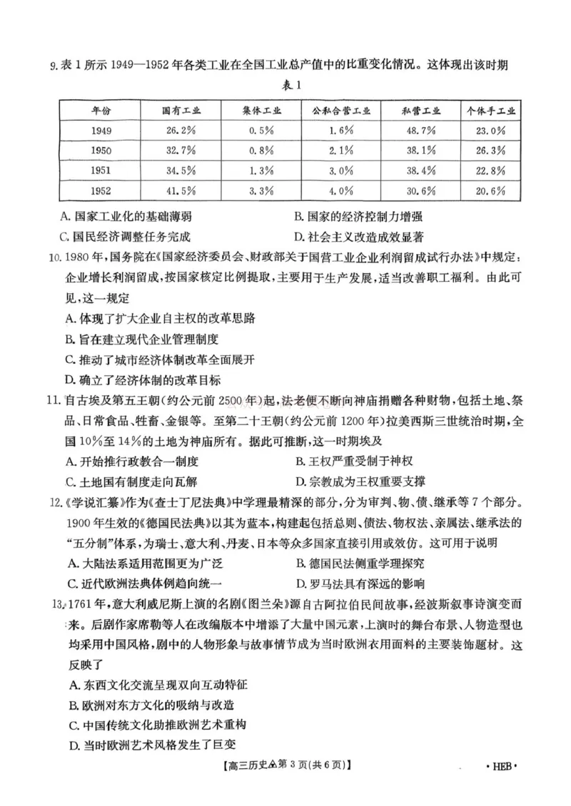 2026届河北石家庄市第二中学等校高三下学期一模历史试题_2026届河北省金太阳313C高三3月联考_08历史2026届河北省金太阳313C高三3月联考