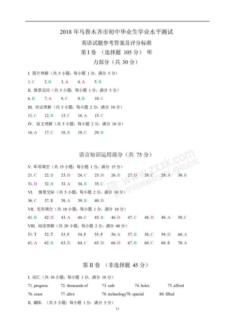 2018乌鲁木齐英语试卷+答案(word整理版)_2026版初中金考卷&bull;45套中考试卷汇编系列合集_全国版中考真题(1)_各省市《历年中考真题》2013-2024(10)_历年中考真题（版本一，按科目划分）