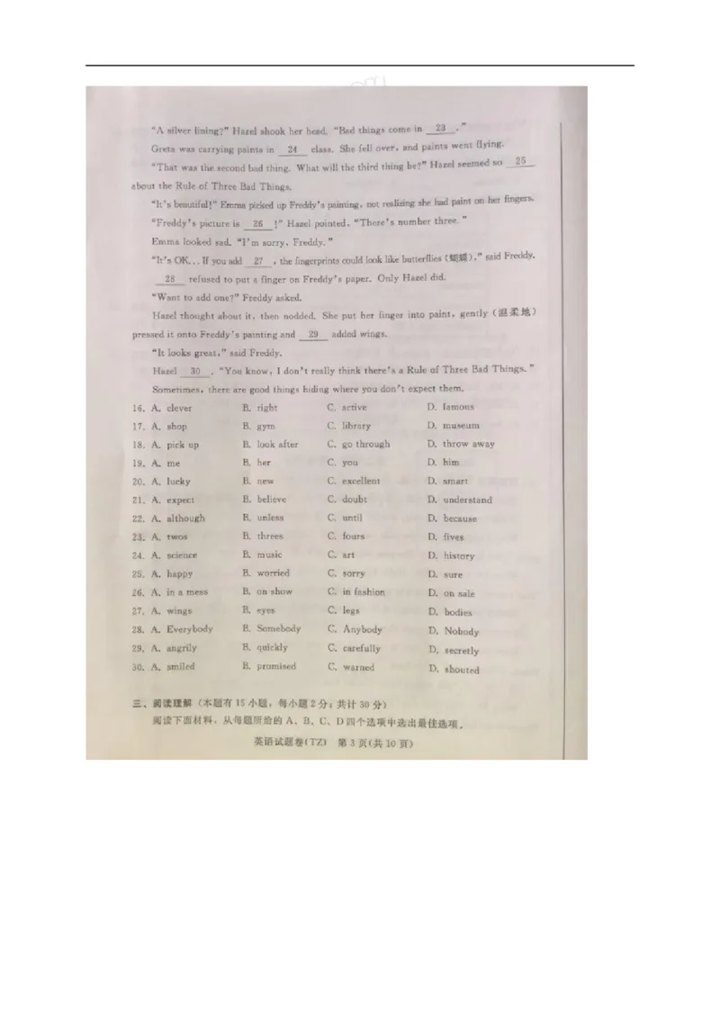 2017年浙江台州英语试卷(图片word版)_2026版初中金考卷&bull;45套中考试卷汇编系列合集_全国版中考真题(1)_各省市《历年中考真题》2013-2024(10)_历年中考真题（版本二，按省份划分）_浙江