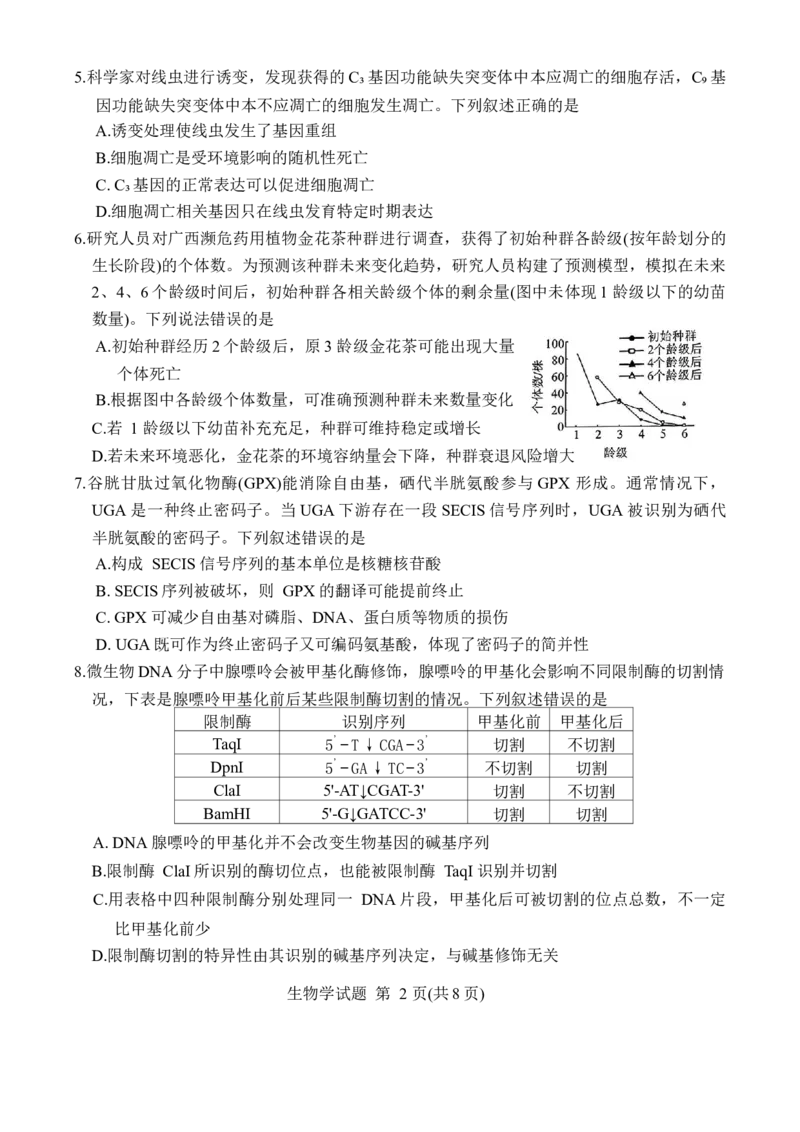 《广西桂林等八市2026届高中毕业班3月适应性测试（二模）生物试题（含答案）_副本_2026届广西省八地市联考高三3月适应性测试_06生物_广西省八地市联考高三3月适应性测试》第2页预览