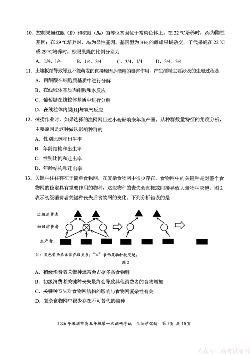 《2026年深圳市高三年级第一次调研考试生物试卷_2026届广东深圳高三下学期第一次调研考试（深圳一模）_2026年深圳市高三年级第一次调研考试生物试卷+答案》第3页预览