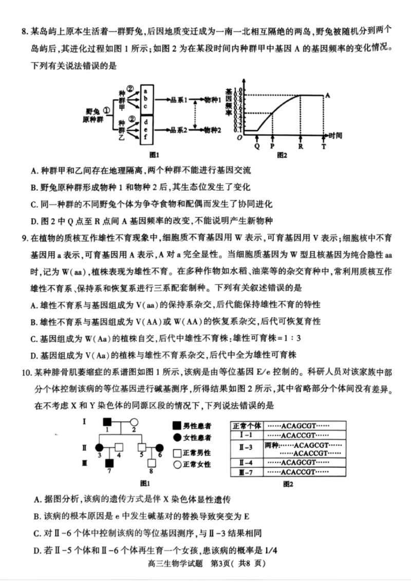 《生物试卷-2026年河南部分高三第一次质量检测_副本_2026届河南省五市高中毕业年级第一次质量检测全科_06生物_河南省五市高中毕业年级第一次质量检测》第3页预览