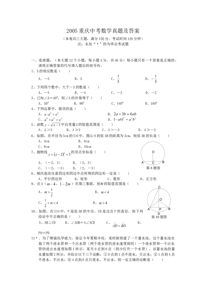 《2005年重庆市中考数学真题及答案_重庆历年中考真题2008-2026_2.重庆中考数学2008-2026》第1页预览