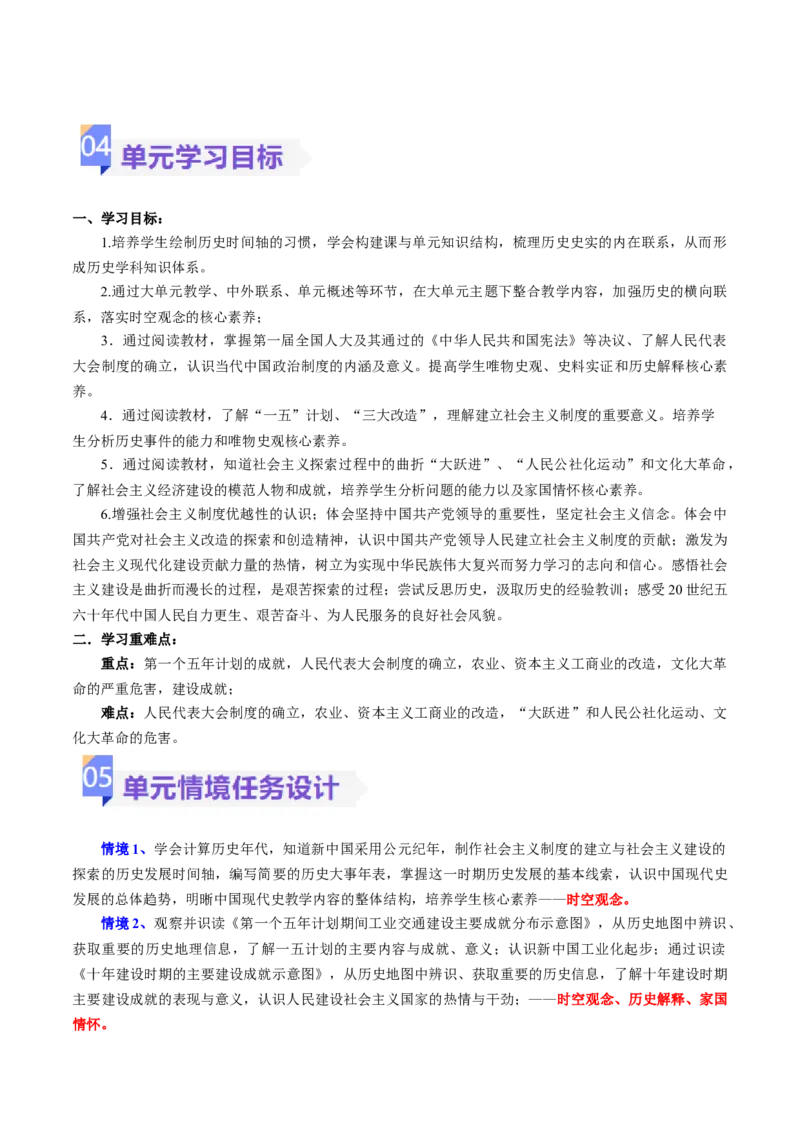 《第二单元社会主义制度的建立与社会主义建设的探索（大单元教学设计）-（统编版）_新八下历史_19、赠送其它资料_旧版(1)_大单元教学课件+教学设计-U40》第6页预览