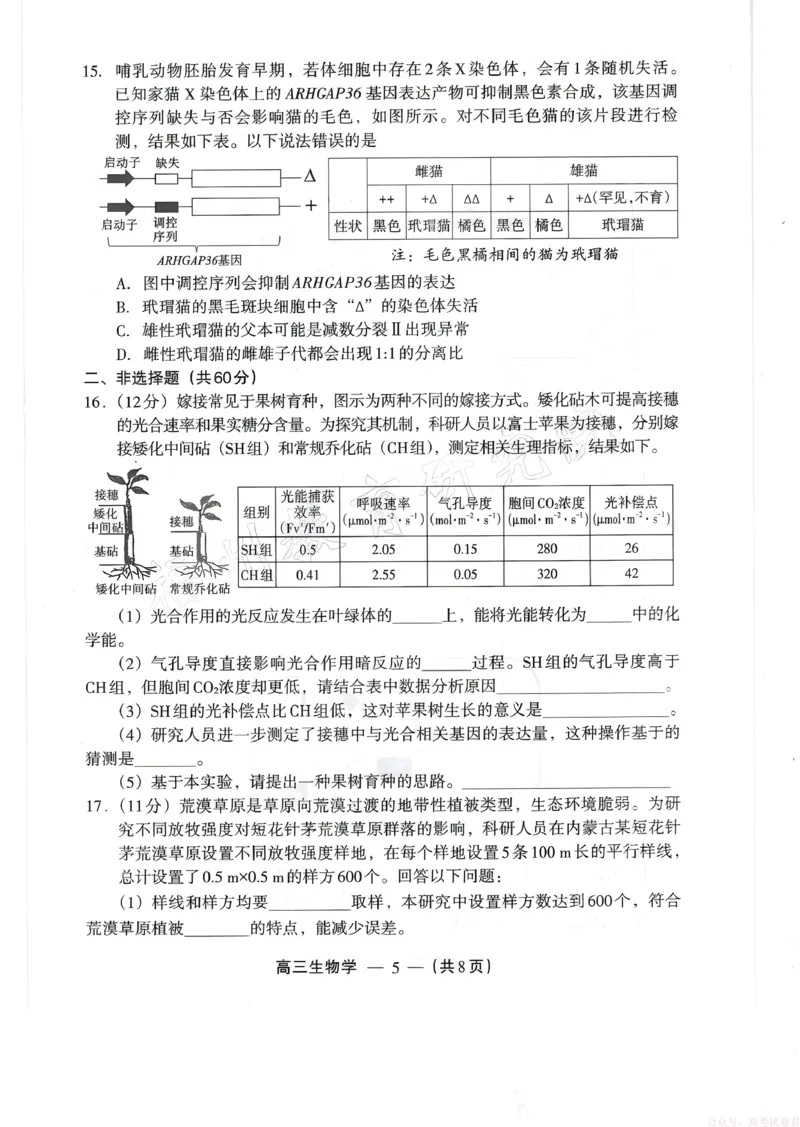 《生物试题：2025-2026学年福州市高三年级三月质量检测_2026届福建省福州市高三三月质量检测_2026届福建省福州市高三三月质量检测生物》第5页预览