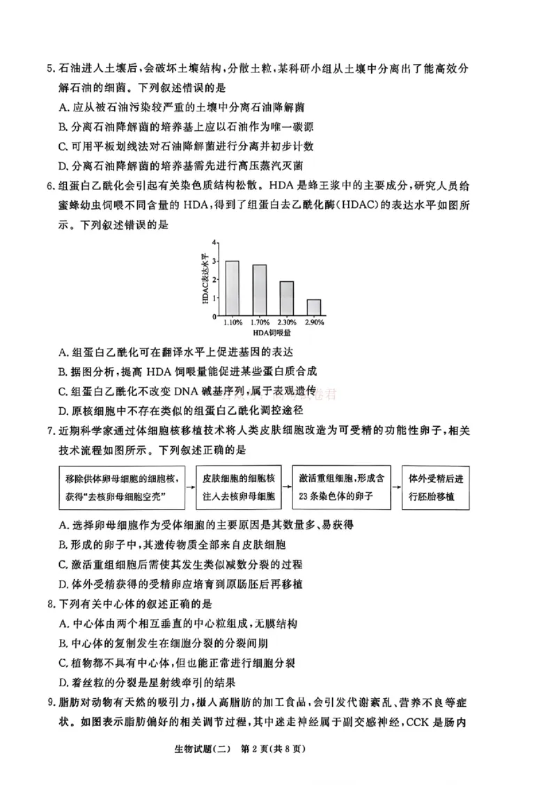 《青桐鸣大联考2026届高三下学期学情调研（二）生物_2026届河南省青桐鸣大联考高三下学期学情调研（二）_06生物2026届河南省青桐鸣大联考高三下学期学情调研（二）》第2页预览