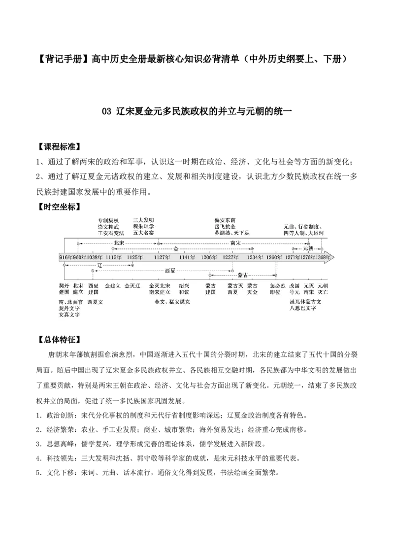 《03辽宋夏金元多民族政权的并立与元朝的统一-（中外历史纲要上、下册）_新版高中_高中历史新版_高中历史纲要上（统编版）_核心考点必背清单-F26》第1页预览