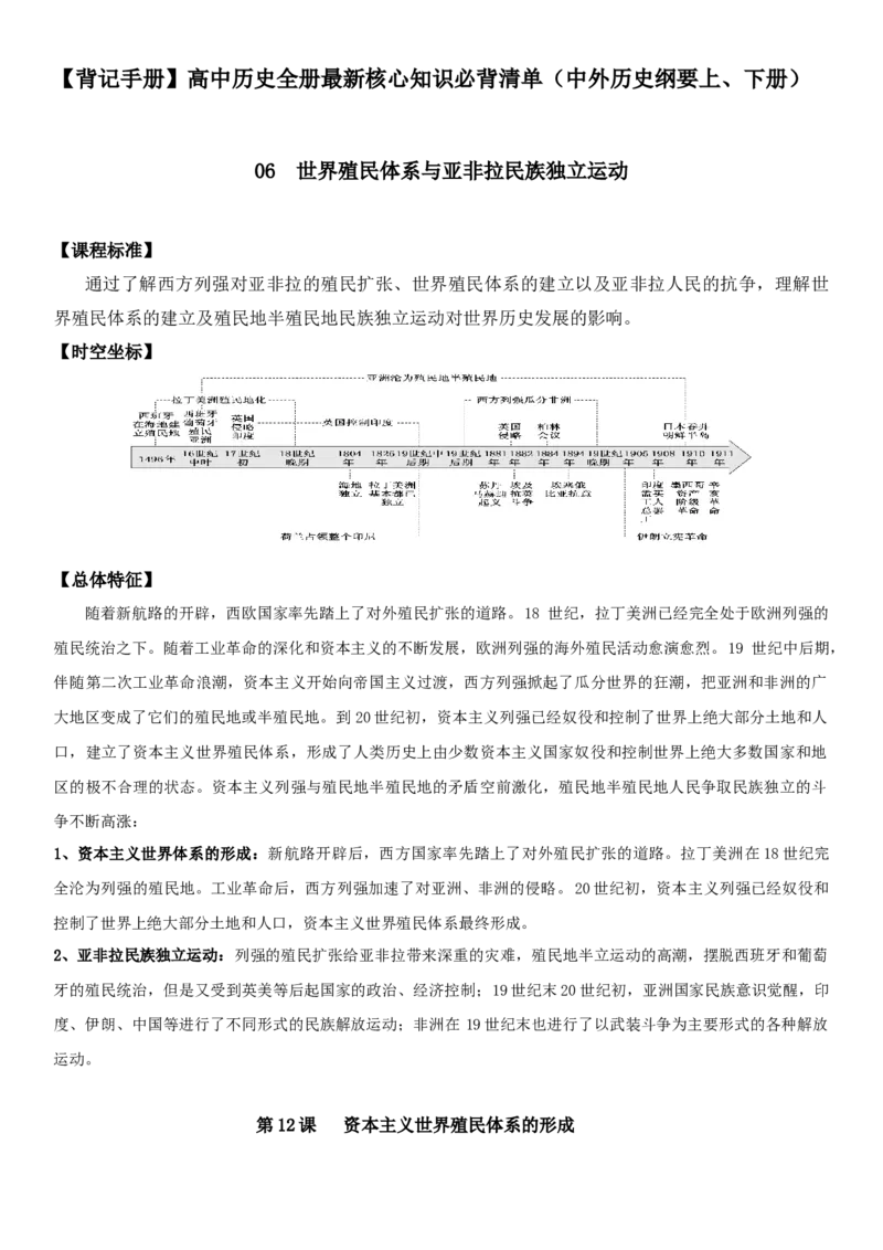 《06世界殖民体系与亚非拉民族独立运动-（中外历史纲要上、下册）_新版高中_高中历史新版_高中历史纲要下（统编版）_核心考点必背清单-F26》第1页预览