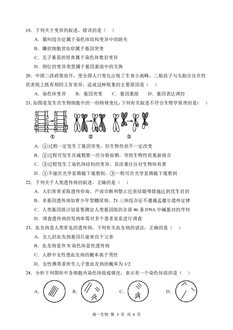 《哈三中2025—2026学年度下学期高一学年6月月考（学考）生物_2024-2027高一（7-7月题库）(1)_2026年06月高一试卷_260612黑龙江省哈尔滨市第三中学2025-2026学年度下学期高一学年6月月考（全）》第3页预览