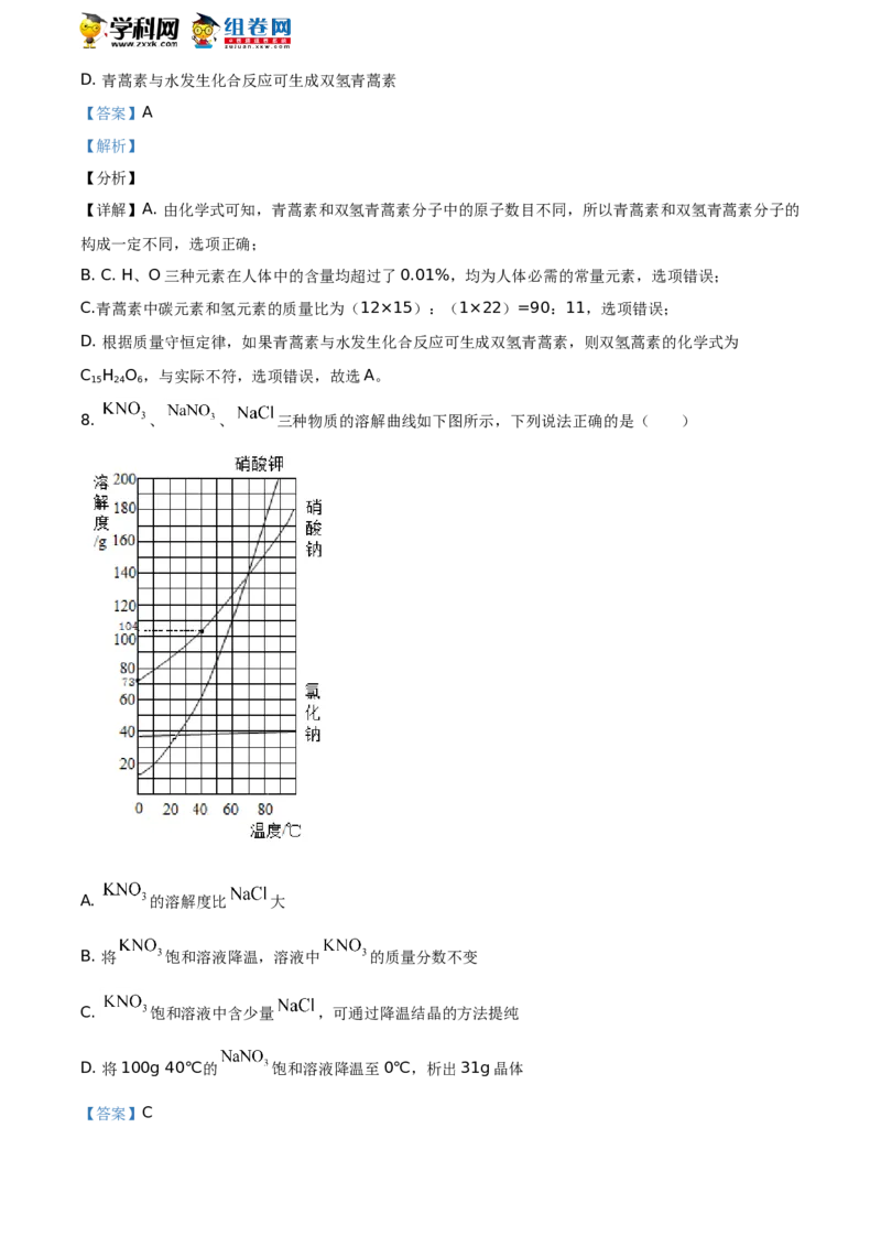 《2019年江苏南通化学试卷+答案+解析(word整理版)_12.2026年4月全国各地高考模拟卷_2026版初中金考卷•45套中考试卷汇编系列合集_全国版中考真题(1)_各省市《历年中考真题》2013-2024(10)》第4页预览