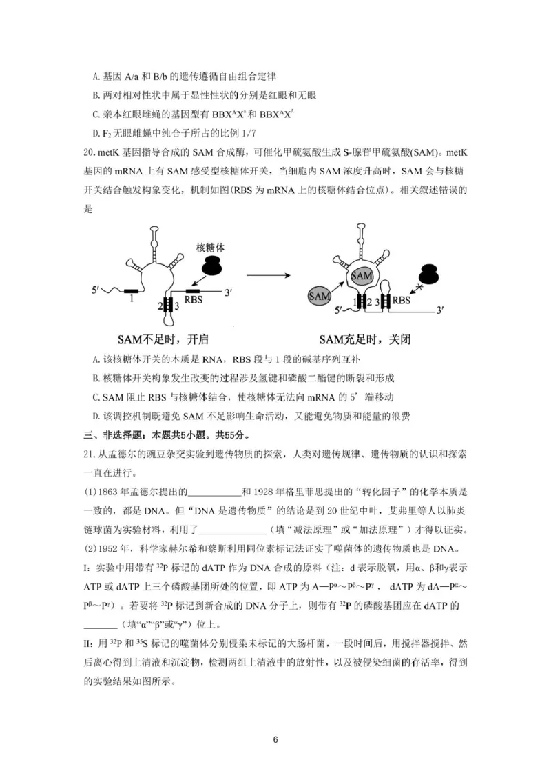 《山东师范大学附属中学2025-2026学年高一下学期5月期中检测生物试卷（图片版，含答案）_2024-2027高一（7-7月题库）(1)_2026年06月高一试卷》第6页预览