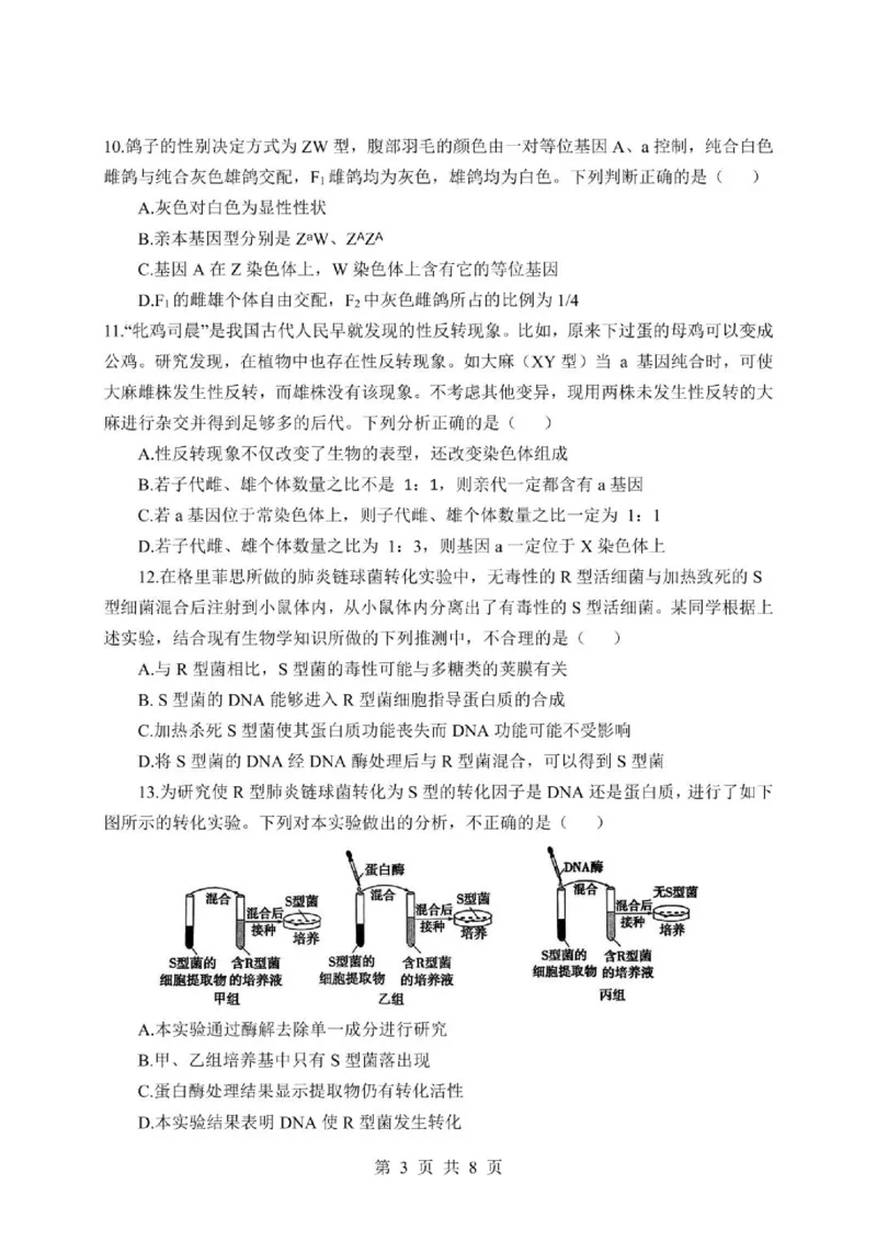 《四川省绵阳中学实验学校2025-2026学年高一下学期期中考试生物试题(扫描版含答案)_2024-2027高一（7-7月题库）(1)_2026年06月高一试卷》第3页预览
